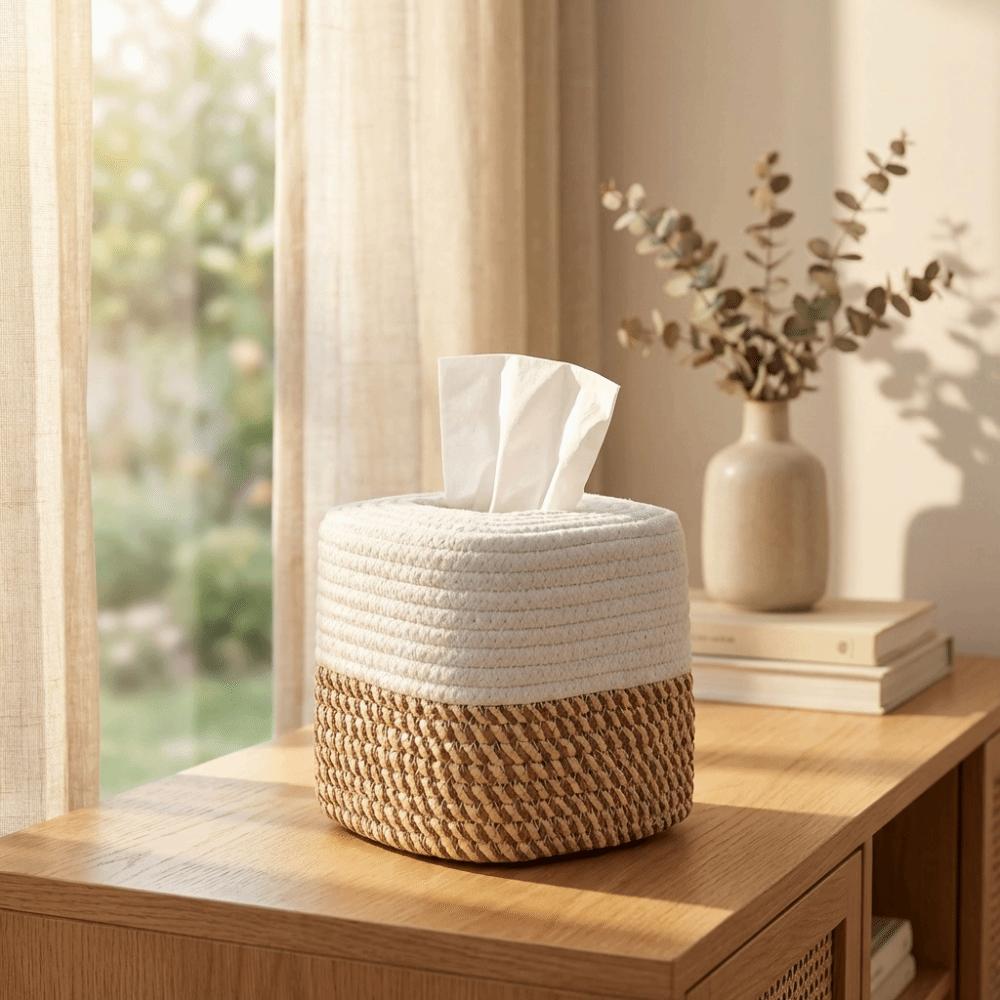 Hand-woven Minimalist Tissue Box Rustic Napkin Storage Box Storage Rack Woven Tissue Box  Vanity