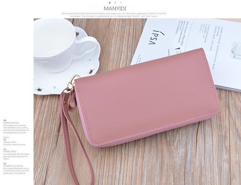 Damen Lange Clutch Geldbörse mit Doppelreißverschluss - Modisch, Schlichtes Litschi-Muster, Großes Fassungsvermögen, Handyhalter