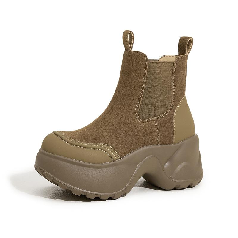 thick-soled cigarette boots women's autumn and winter new versatile medium boots small inner height-increasing short boots