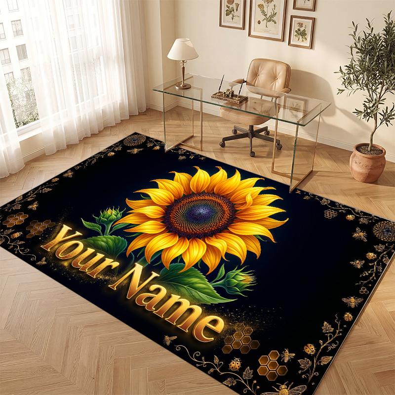 Floral Garden Theme Soft Crystal Velvet Rug Custom Name & Text Print Non Slip Floor Rug for Bedroom Living Room