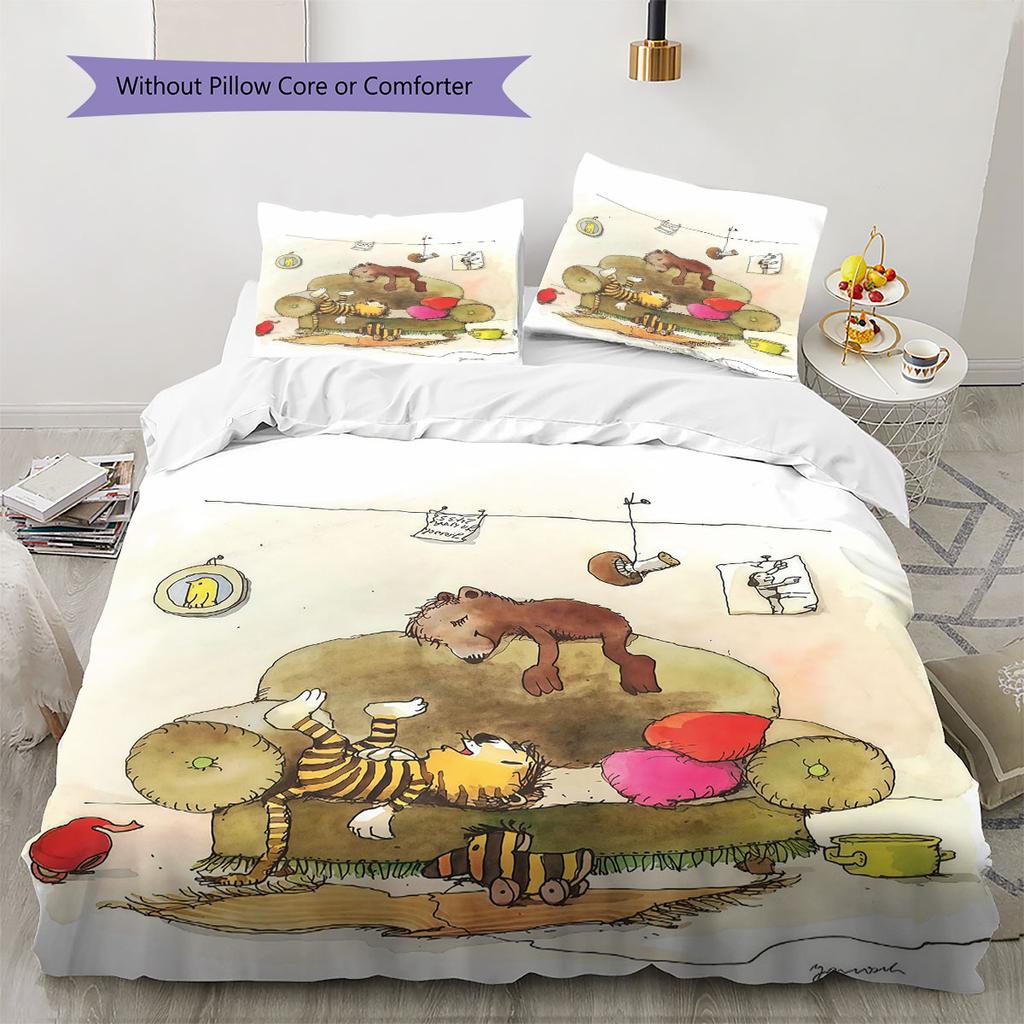 Tiger Bear Joy Bedding Quilt Set Quilt Cover Pillowcase Home Decoration Birthday Gift (1 * Duvet Cover + 2 * Pillowcase, Without Core)