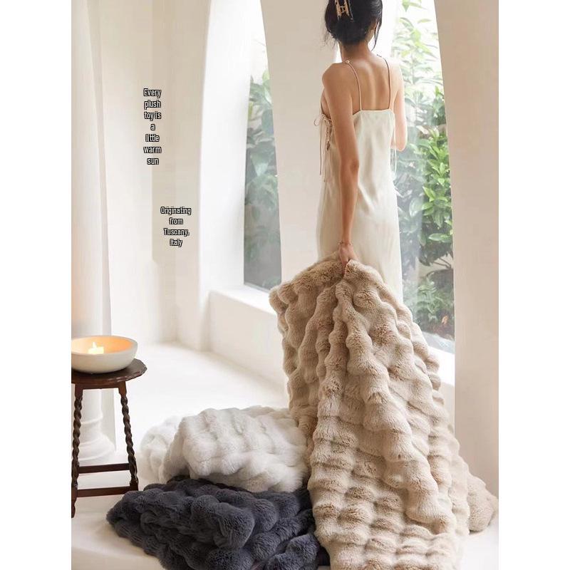 Tuscany Luxury Soft Rabbit Fur Throw Blanket – Short-Pile, Warm, & Elegant for Sofa or Bed.