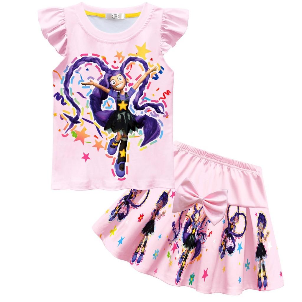 86150 3pcs/sets Kids Girls Lily Lovebraids Printed Ruffle T-Shirt Pleat Skirt Set