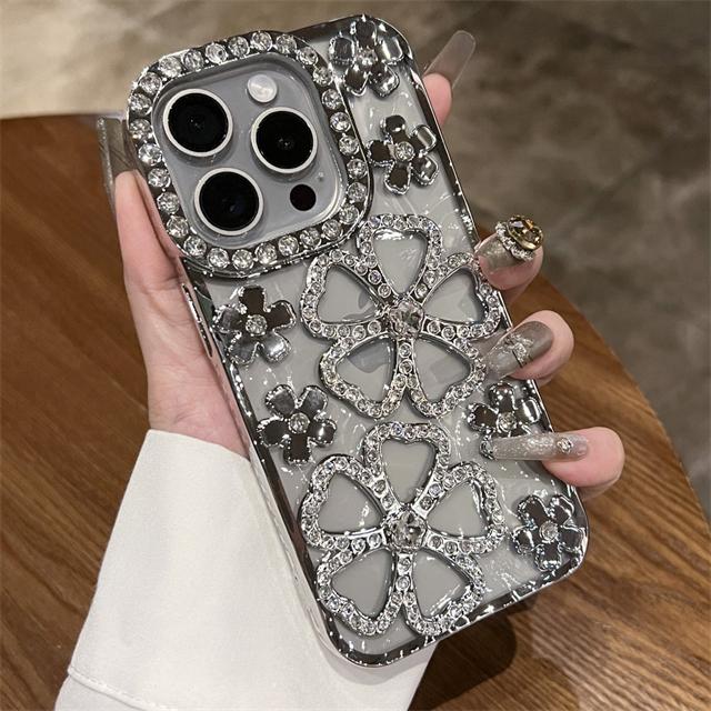 

Роскошный чехол для телефона с гальваническим покрытием и бриллиантами для iPhone 15 Pro Max / 11 / 12 / 13 / 14 / 16 Plus, мягкая обложка со стразами For iPhone 16 Pro Max