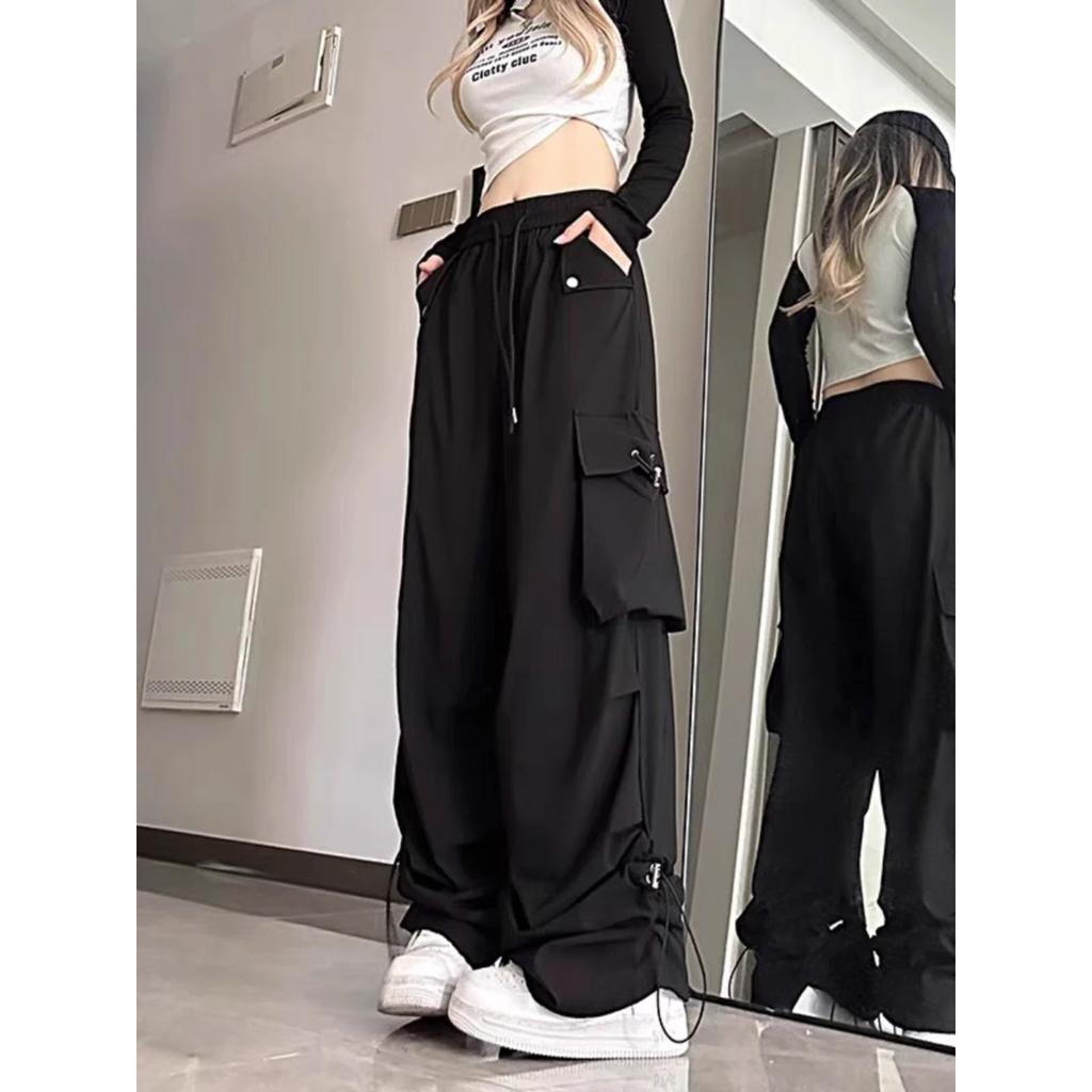 American Style Large Pocket Cargo Pants Women's Spring Summer New Style Wide Leg Pants Loose Slimming Casual Sports Pants
