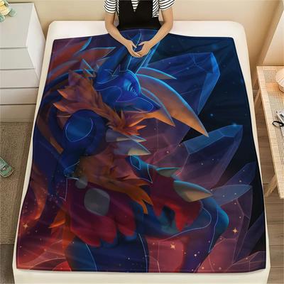 Lucario 3 Koc Flanelowy z Nadrukiem, Wysokiej jakości, Wygodny na Wszystkie Pory Roku, Wystrój Domu, Ciepło i Komfort
