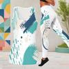 Women Plus Size Two Piece Set Scoop Neck Sleeveless Longline Tank Top Fitted Pants Blue White Printed