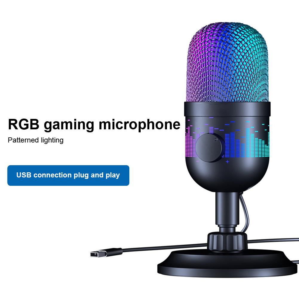USB Gaming Microphone RGB Computer Microphone 192KHz/24Bit PC Mic for Studio Recording Streaming Content Creation