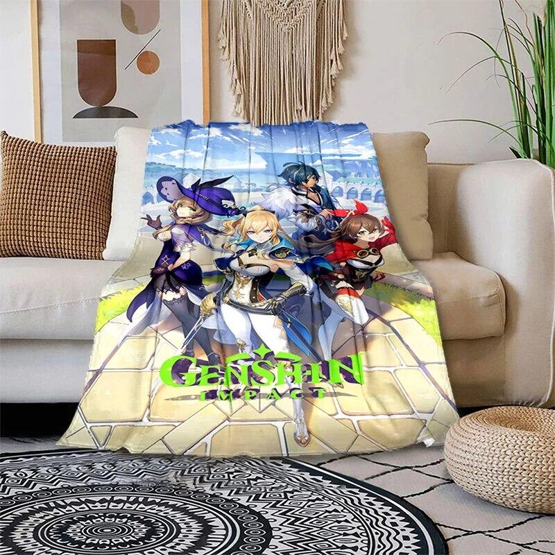 Genshin Impact Měkká plyšová rozkládací pohovka házecí kreslený moderní flanelový povlak na deku Gedruckt Bettdecke Geschenk piknikové deky