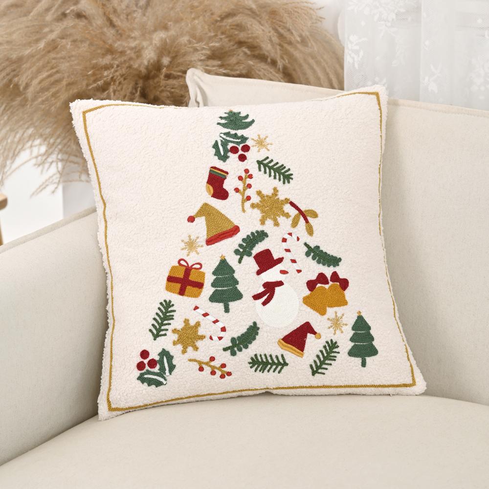 BUYNOW 1PC Christmas Plush Embroidered Pillowcase Cute Three-dimensional Living Room Sofa Holiday Cushion Cover Home Bed Decor