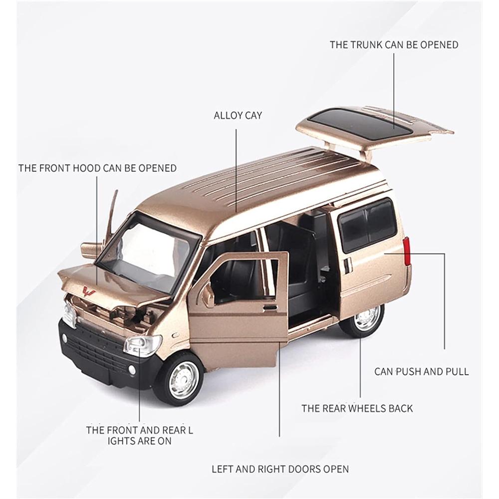 Modele de vehicule la scară 1/32 pentru litera inițială WULING Fan MPV Model metalic de mașină Sunete și lumină Trage înapoi Jucărie Cadou sofisticat