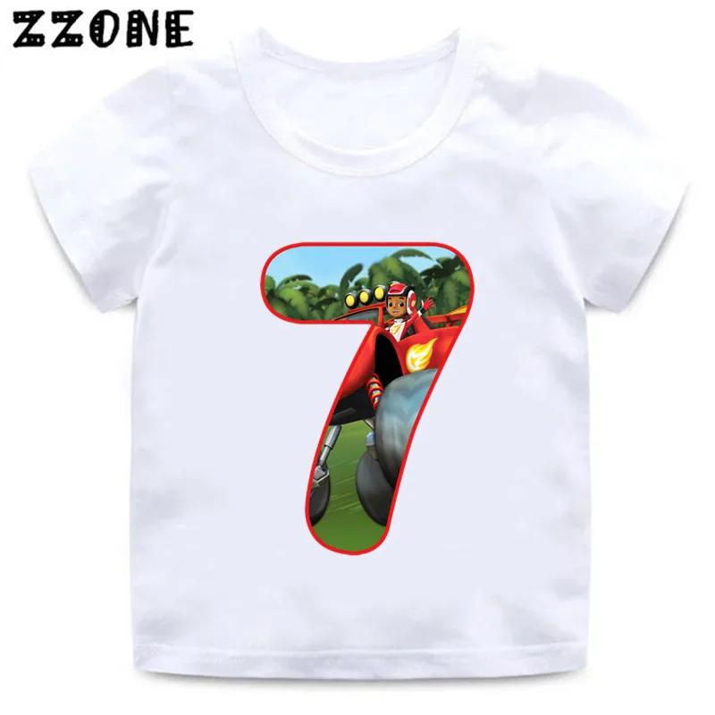 Blaze And The Monster Machines Cartoon Boys Clothes 1 2 3 4 5 6 7 8 9 Years Birthday Number Bow Kids T Shirt Baby Girls TShirts
