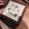 Vintage Style Violet Floral Jewelry Set Women Necklace Earrings Bracelet In Gold Plated Finish
