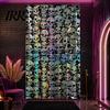 Halloween Background Skull Foil Fringe Curtain, Iridescent Disposable Tablecloth, Tinsel Curtain Table Cover Backdrop for Holiday Party Decoration