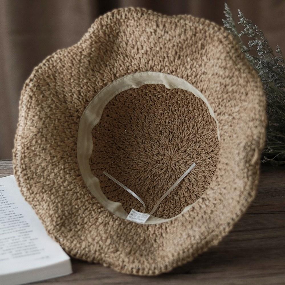 Vintage Breathable Braided Straw Hat Foldable UV Protection Sunshade Hat Wide Brim with Bow Beach Cap Summer