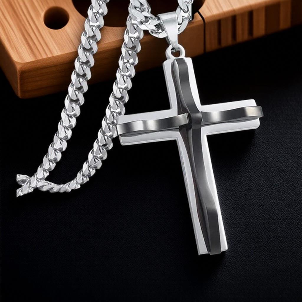 1PC Mens Cross Pendant Necklace Hip Hop Jewelry Accessories Fashion Trendy Necklace for Men