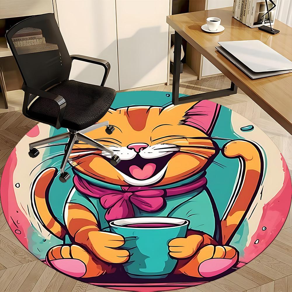 1pc Cat Coffee Office Round Area Rug, Under Office Chairs Bedroom Living Room Home Decor, Room Deco, Available in Various Sizes