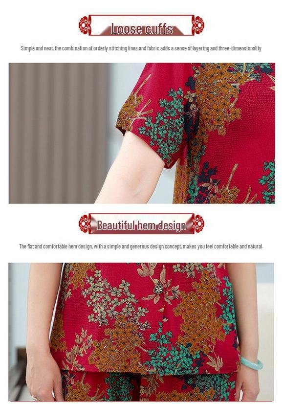 Grandma's Summer Short Sleeve Pajama Set for Middle-Aged & Elderly Women