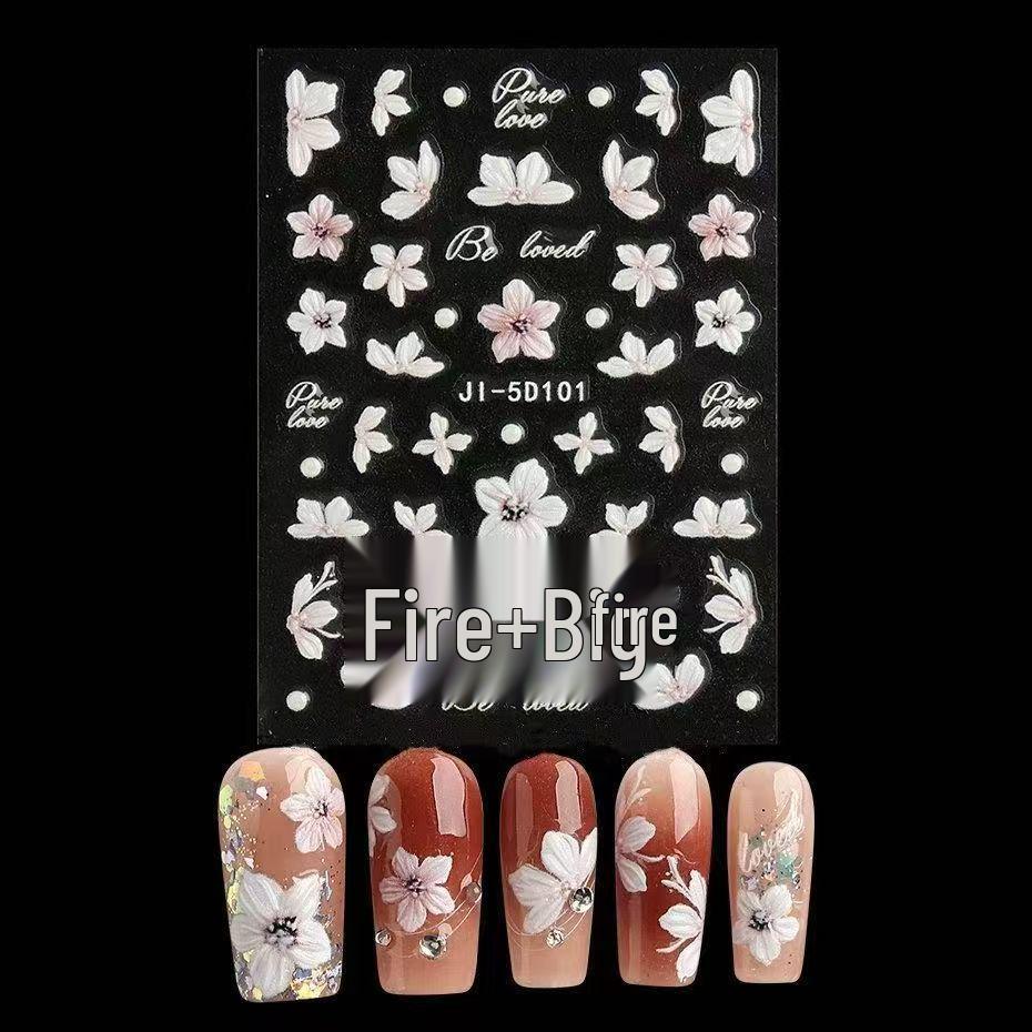 Camellia 5D Embossed Nail Art Stickers - 3D Fresh Ice Flower Hand-Painted Ornaments