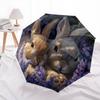 Rabbit and Flowers pattern, automatic folding umbrella, portable and foldable design, 8 ribs, a Christmas or birthday gift.