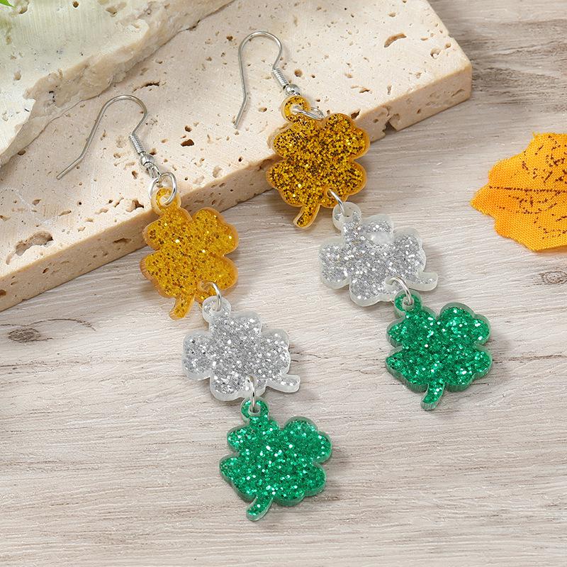 St. Patrick's Day Shamrock & Frog Tassel Earrings