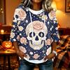 Women's Halloween Print Casual Loose Fit Hooded Top with and Three-Quarter Sleeves