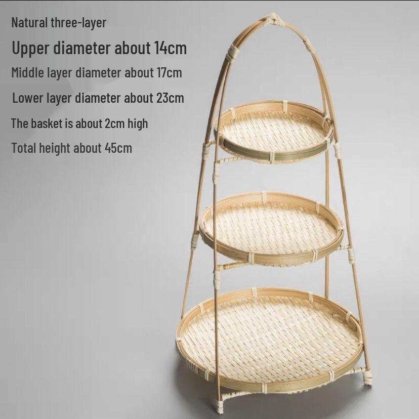 Multi-Layer Bamboo Handwoven Basket with Handle for Tea, Pastry, Fruit & Cake