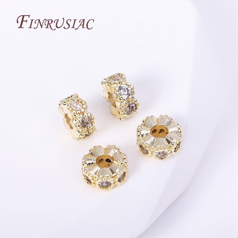 2 Sizes 18K Gold Plated Brass With Zircon Wheels Beads Spacer Beads, High Quality Round Beads DIY Beading Jewelry Accessories