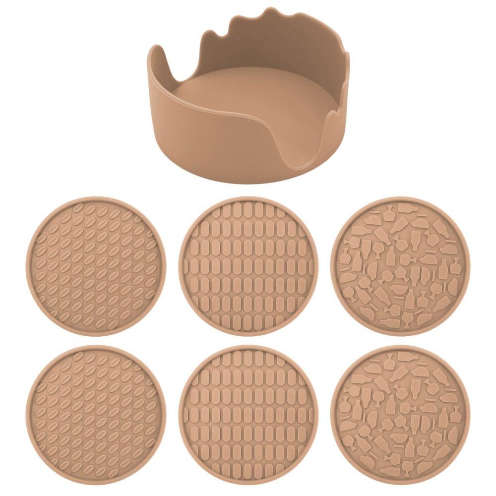 6pcs/Set Tabletop Protection Cup Pad Silicone Tea Mat Thick Silicone Drink Coaster Set Table Mat