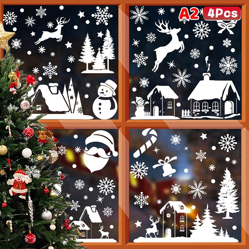 Weihnachtsfensteraufkleber Blauer Elch Statische Aufkleber Schneemann Schneeflocke Wandaufkleber Abziehbilder Frohe Weihnachten Feiertagsparty Aufkleber