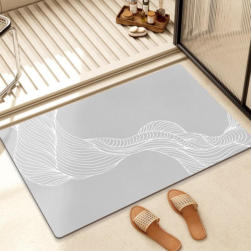 Diatom Mud Bathroom Mat Minimalist Abstract Geometric Pattern Quick Dry Absorbent Non Slip Toilet Door Mat for Home Decor