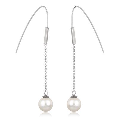 [Q4595] - Silver Ivory 'Perla' Silver Earrings (rhodium-plated) - 70x10 Mm