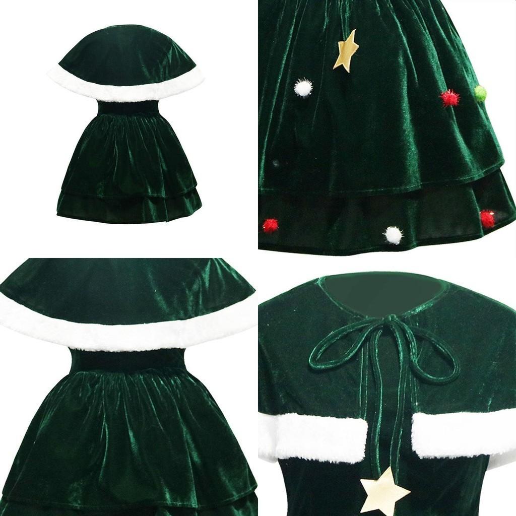 Luxury Xmas Velvet Women Christmas Tree Outfit Dress Cloak Hat Party Props Plus Size