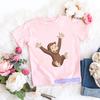 T-shirt Kawaii per bambine Stampa cartone animato Scimmietta Curious George Abbigliamento per bambini T-shirt estive T-shirt per bambine Top rosa a maniche corte