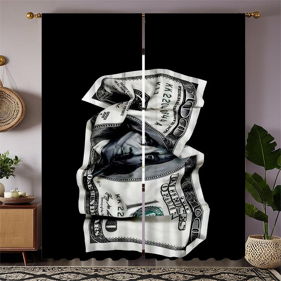 Pleated Us Dollar Bill Printed Curtains Pole Bag Christmas Decorations Daily Home Room Curtain Polyester
