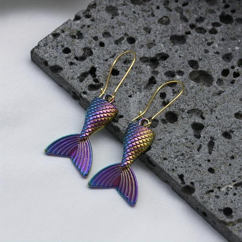 A Pair of Personalized Creative Colorful Stereoscopic Mermaid Tail Earrings for Party Wear