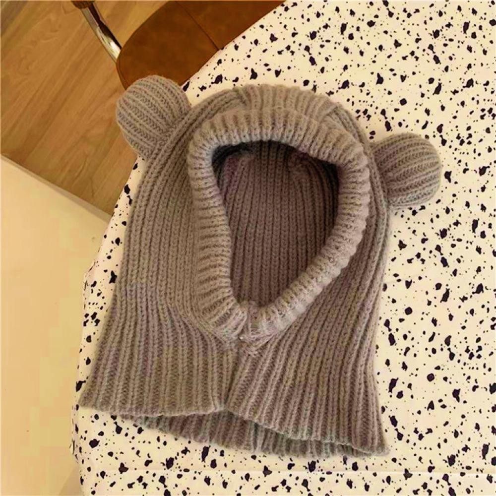 Thickened Snow Beanies Cap Bear Ear Hat Scarf Set Casual Winter Balaclava  Neck Warmer