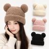 Cute Bear Ear Plush Beanie Hat Thickened Winter Beanie Cap Casual Bear Ear Hat  For Women