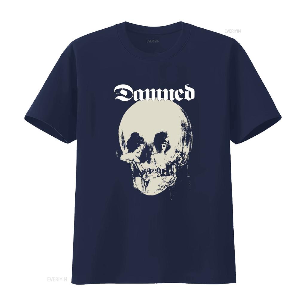 The Damned Skull Print T Shirt Unique Punk Rock Style for Bold Fashion Statements Vintage Washed Streetwear Breathable Casual