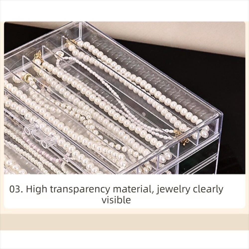 Průhledný úložný box na náhrdelníky, 3/5 vrstvý, prachotěsný zásuvkový organizér na šperky pro ženy