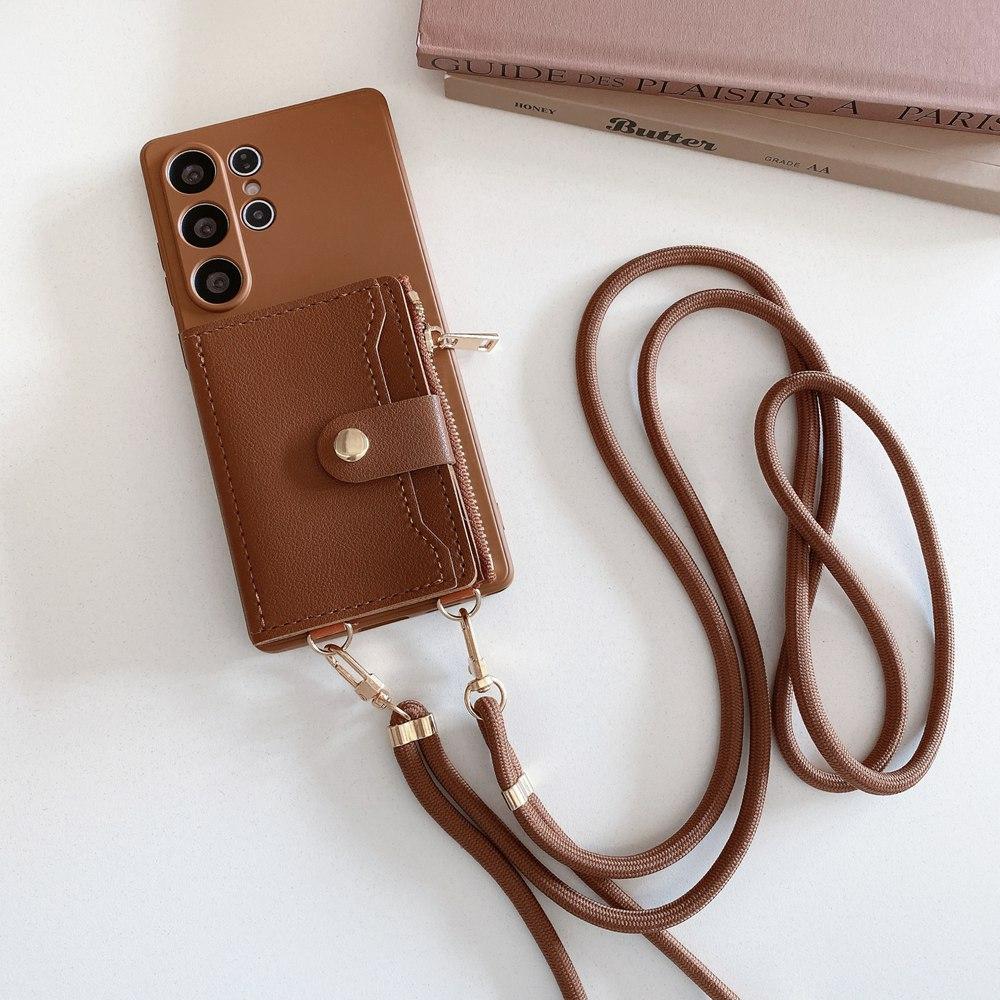 Card Holder Wallet Phone Case for Samsung Galaxy S25 S24 S23 Plus S22 Ultra S21 S20 FE Lanyard Strap Cord Crossbody Bag Cover