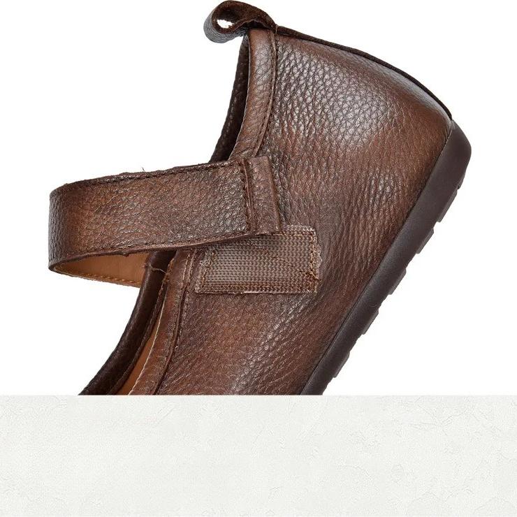 Johnature Echt Leer Zachte Zool Lage Uitsparing Platte Schoenen Comfortabele Ronde Neus Damesschoenen