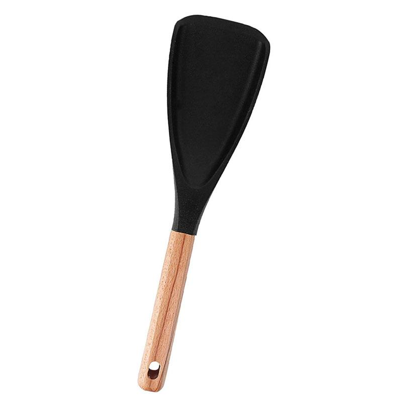 Multifunctional Spatula Cooking Spoon 1/2pcs Silicone Nonstick Pan Cooking Spoons Wood Handle Spoon for Mixing Scoop and Scrape