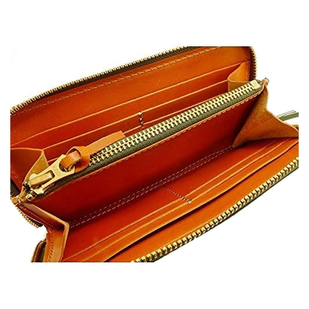 Tochigi Leather FINAL Handmade Luxury Leather Round Zipper Long Wallet for Men (JP-2500BKRE JP-2500GRCA) (JP-2500GRCA (Green Camel))