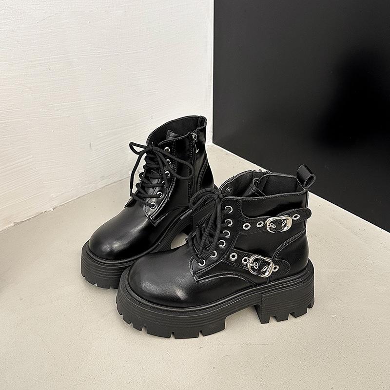 

Мягкая кожа ботинки Мартин женские 2025 осень и зима новые ретро красивые короткие ботинки на толстой подошве с увеличением роста британский стиль мотоциклетные ботинки 40 чёрный