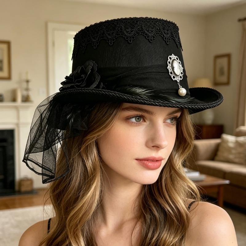 Stylish Black Lace Victorian Hat Party Costume Hat Role Play Headwear Perfect For Themed Parties And Concerts