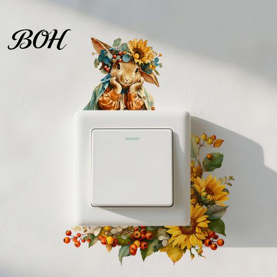 Waterproof Switch Sticker Removable Flower Sticker, Colorful Rose Peony Wall Protective Cover Decals, DIY Light for Bedroom Living Room PVC