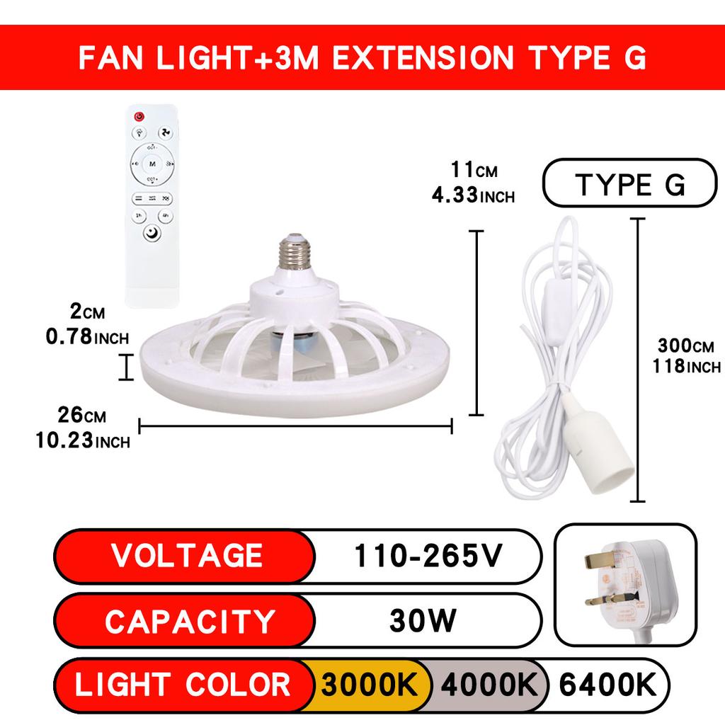 LED Ceiling Fan Light E27 With Remote Control Dimming 3-speed Ddjustable Wind Speed Suitable for Living Room Study Bathroom