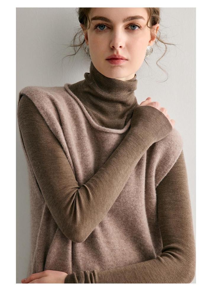 100% Pure Cashmere Rolled Hem Sleeveless Shawl Collar Women's Vest for Autumn/Winter