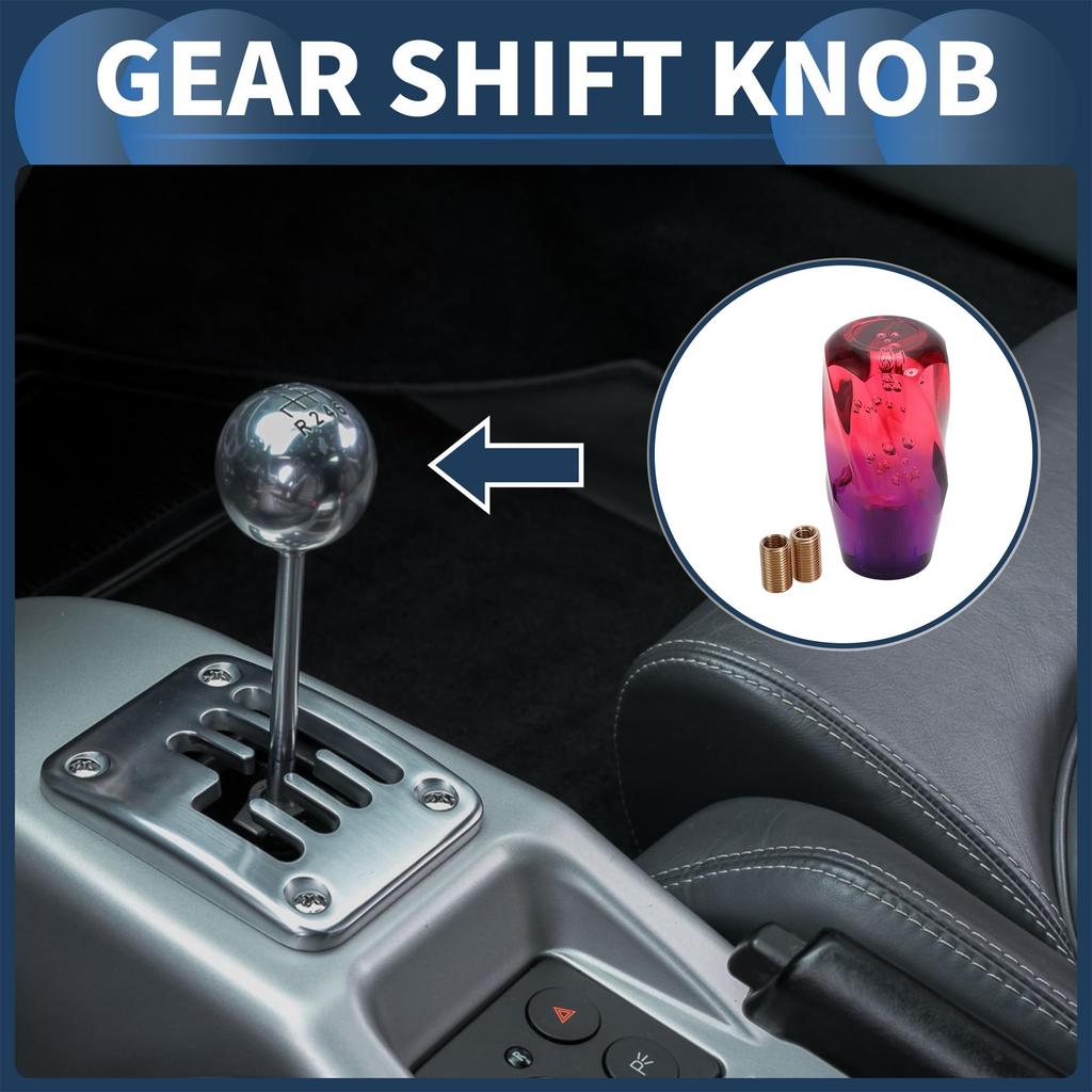 INFINAUTO 1 Set 10cm Universal Auto and Manual Car Gear Shift Knob with 2 Adapters Acrylic Red Purple